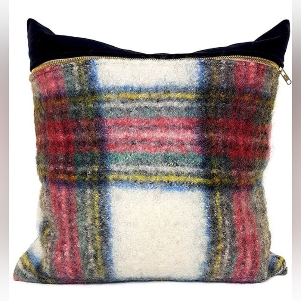 Felted Mohair Tartan Throw Pillow